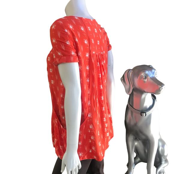 Anthropologie Holding Horses Orange Short Sleeve Tunic Blouse w/ Pockets Size S - Picture 3 of 8